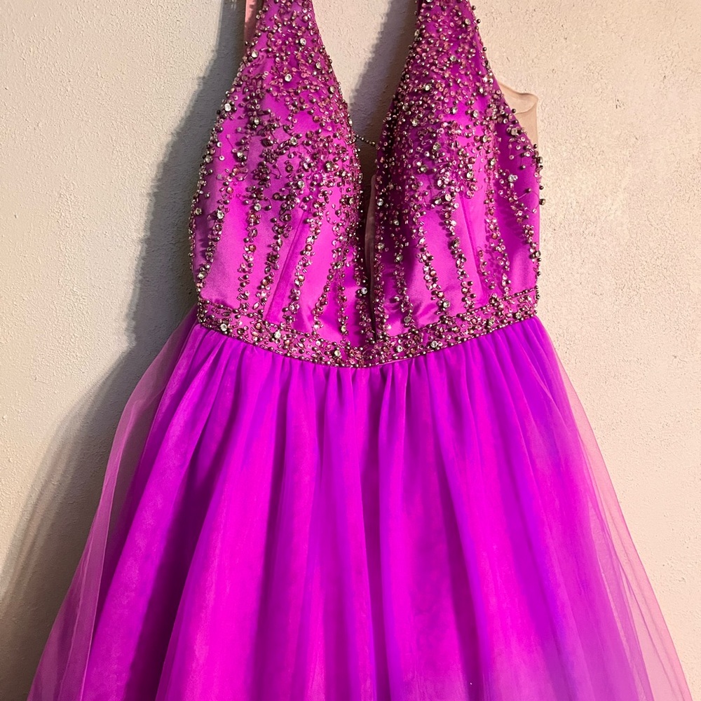 Magenta/fuchsia beaded ball gown prom dress